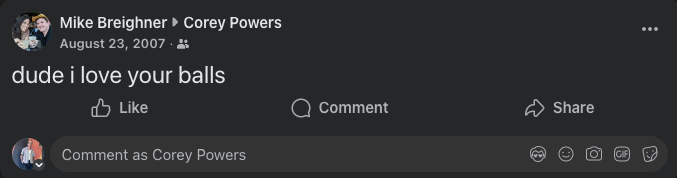 Mike's Facebook wall post, August 2007